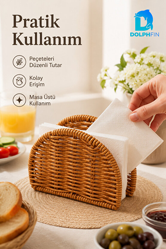 Hasır Görünümlü Peçetelik 13 x 9 cm Dekoratif Masaüstü Peçete Tutucu