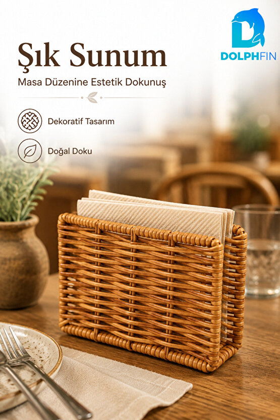 Hasır Görünümlü Peçetelik 13 x 9 cm Dekoratif Masaüstü Peçete Tutucu