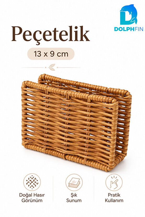 Hasır Görünümlü Peçetelik 13 x 9 cm Dekoratif Masaüstü Peçete Tutucu