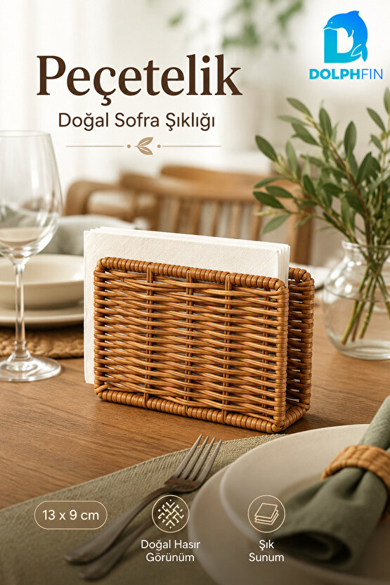 Hasır Görünümlü Peçetelik 13 x 9 cm Dekoratif Masaüstü Peçete Tutucu
