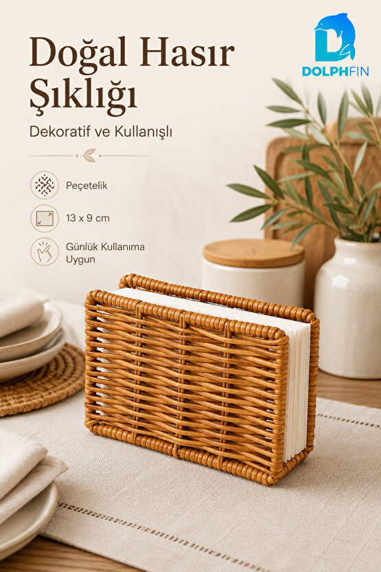 Hasır Görünümlü Peçetelik 13 x 9 cm Dekoratif Masaüstü Peçete Tutucu