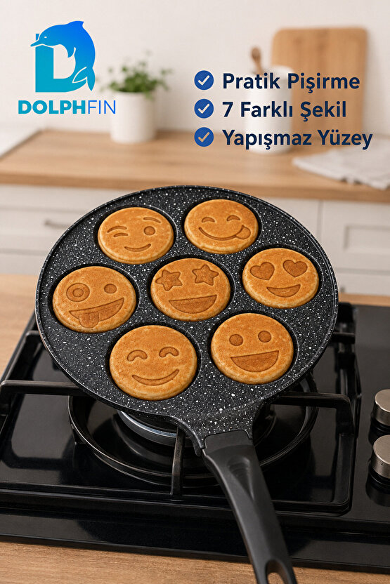 28 cm 7 Bölmeli Emoji Desenli Yapışmaz Krep ve Pankek Tavası