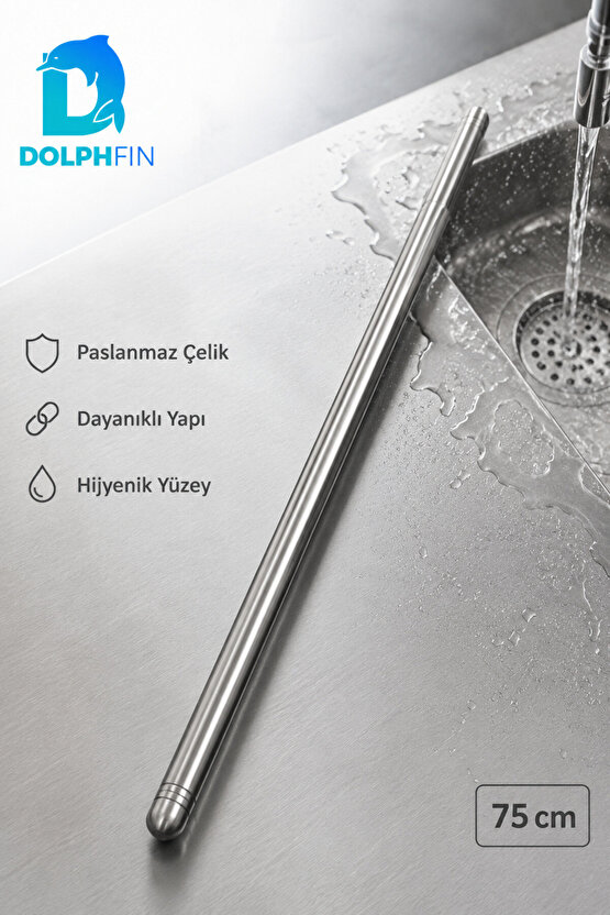 75 cm Paslanmaz Çelik Oklava Profesyonel Hamur Açma Merdanesi