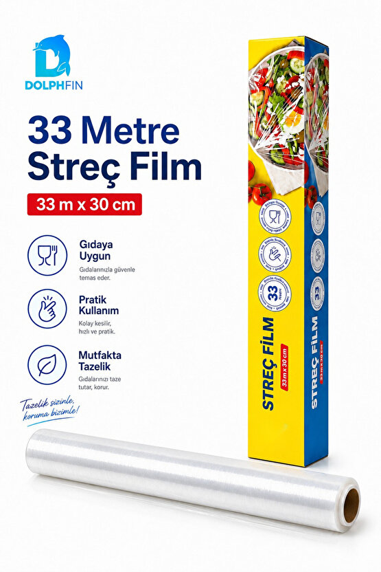 Streç Film 33 Metre x 30 cm Gıdaya Uygun Şeffaf Mutfak Streci