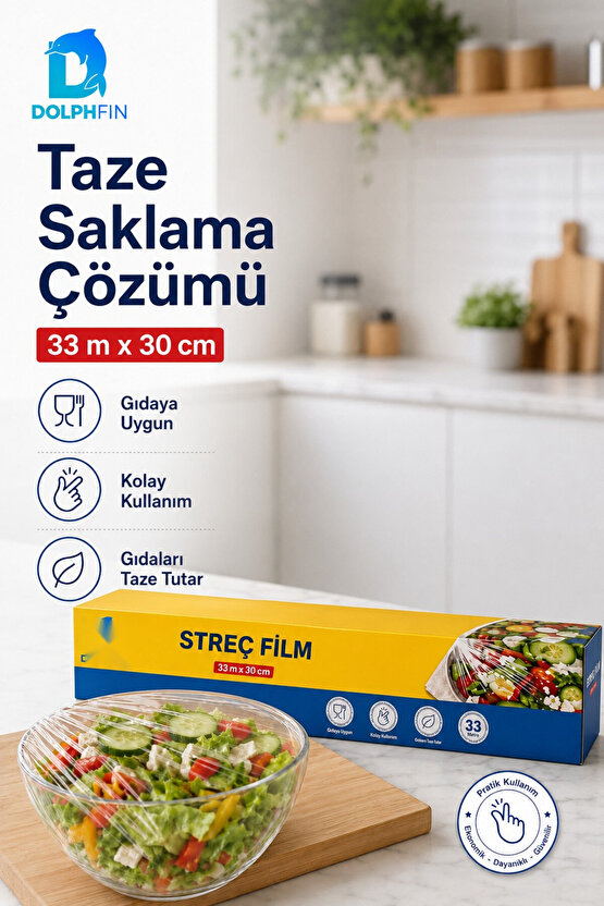 Streç Film 33 Metre x 30 cm Gıdaya Uygun Şeffaf Mutfak Streci