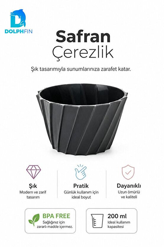 Safran Çerezlik 200 ml BPA Free Siyah Dekoratif Sunum Kasesi