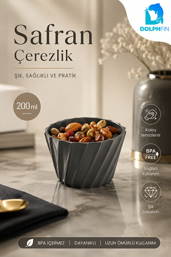 Safran Çerezlik 200 ml BPA Free Siyah Dekoratif Sunum Kasesi