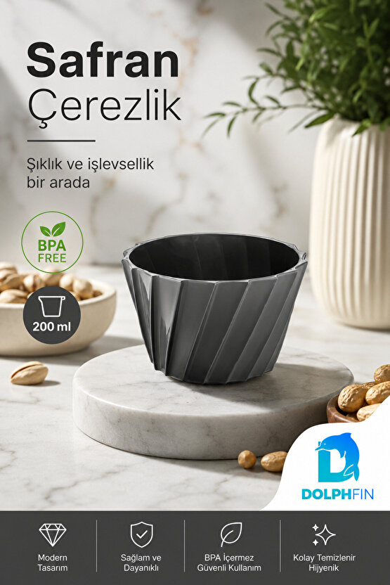Safran Çerezlik 200 ml BPA Free Siyah Dekoratif Sunum Kasesi