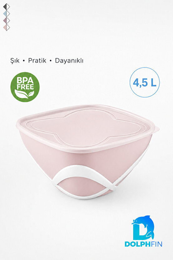 4,5 L Kapaklı Salata Saklama Kabı BPA Free Taşıma Saplı Mavi
