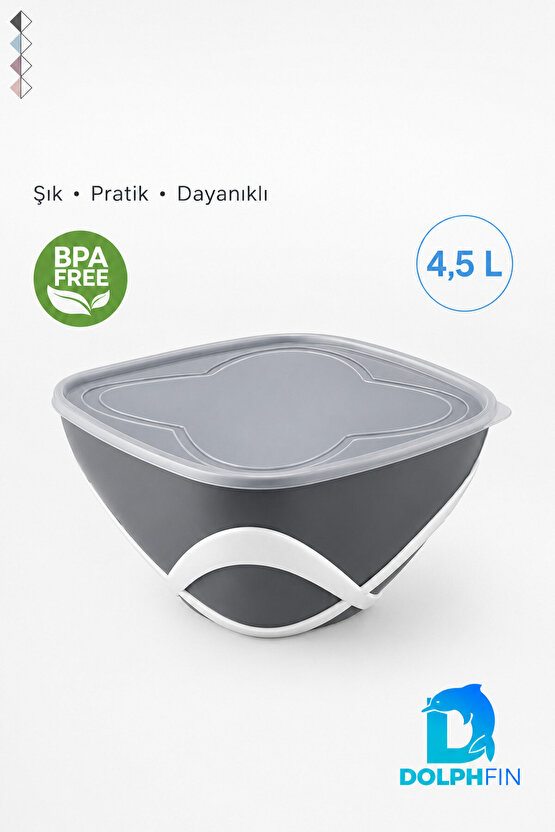 4,5 L Kapaklı Salata Saklama Kabı BPA Free Taşıma Saplı Mavi
