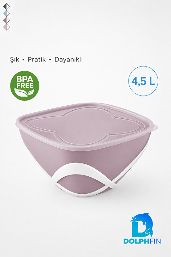 4,5 L Kapaklı Salata Saklama Kabı BPA Free Taşıma Saplı Mavi