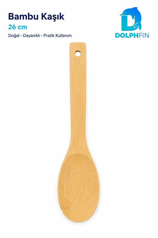 Bambu Yemek ve Servis Kaşığı 26 cm Doğal Uzun Saplı Karıştırma Kaşığı