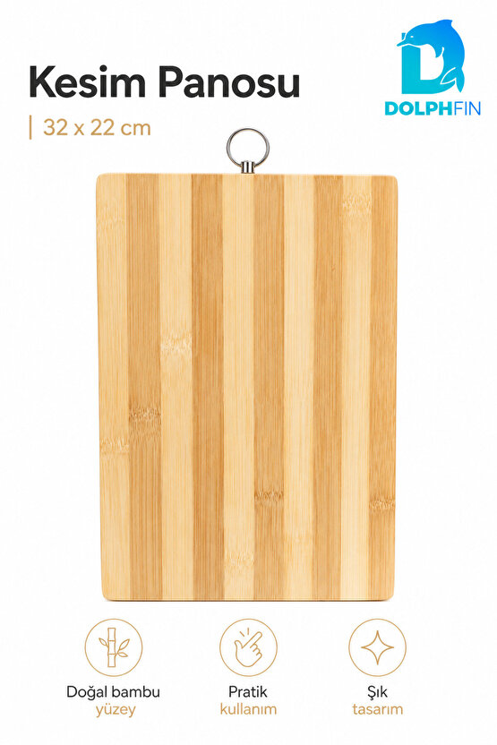 Bambu Kesim Panosu 32x22 cm Metal Halkalı Kesme ve Sunum Tahtası