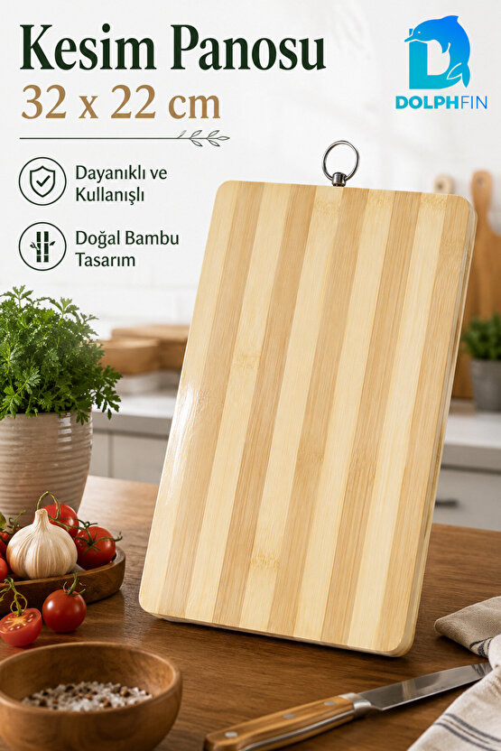 Bambu Kesim Panosu 32x22 cm Metal Halkalı Kesme ve Sunum Tahtası