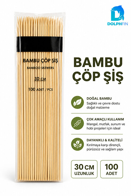 Bambu Çöp Şiş 30 cm 100 Adet – Mangal ve Sunum Şişi