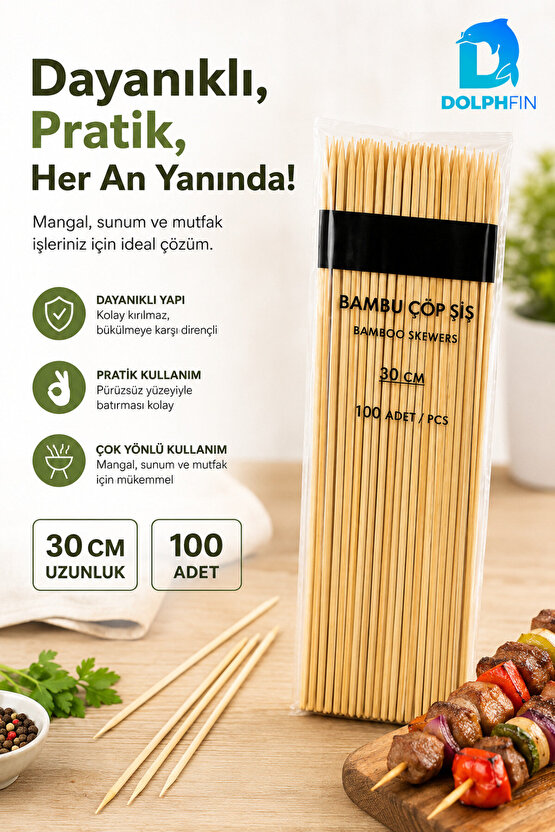 Bambu Çöp Şiş 30 cm 100 Adet – Mangal ve Sunum Şişi