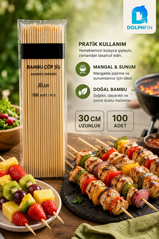 Bambu Çöp Şiş 30 cm 100 Adet – Mangal ve Sunum Şişi