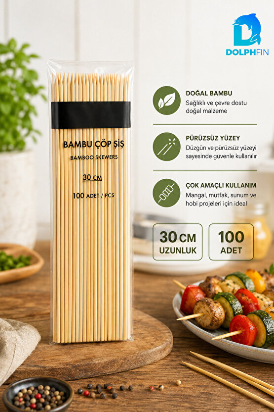 Bambu Çöp Şiş 30 cm 100 Adet – Mangal ve Sunum Şişi