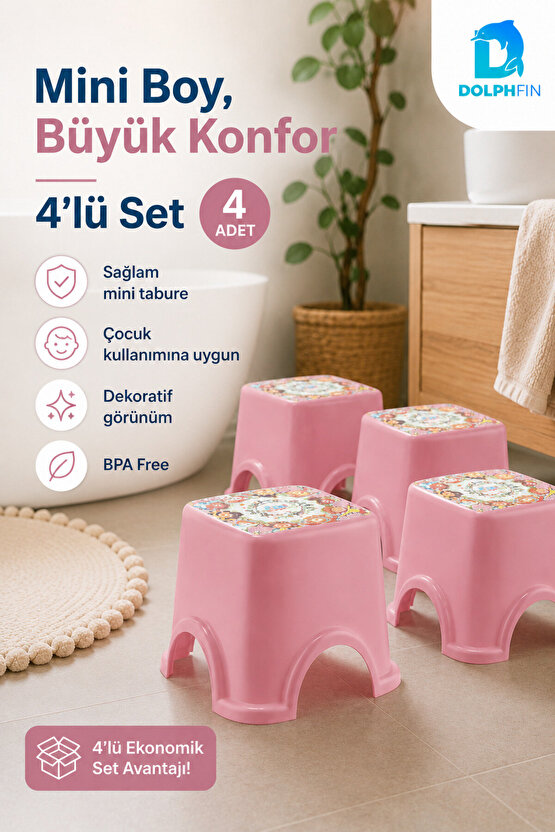 IML Desenli Pembe Mini Çocuk Taburesi 4’lü Set BPA Free