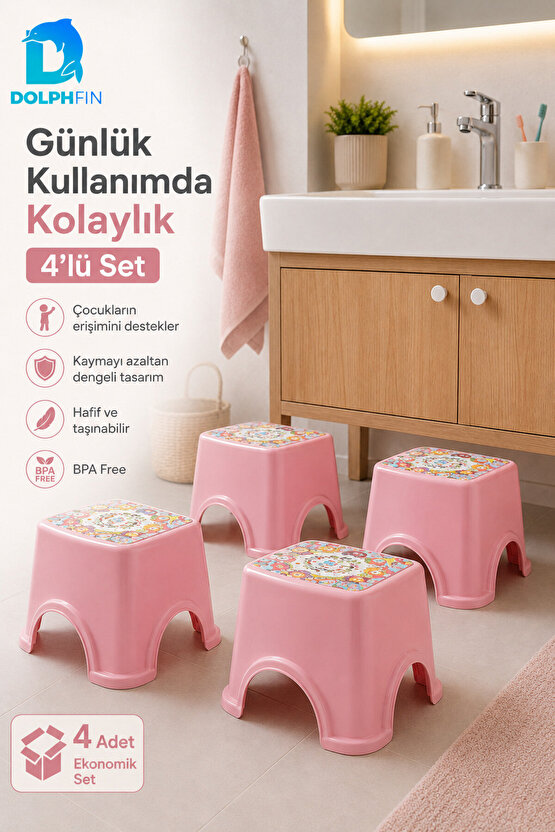 IML Desenli Pembe Mini Çocuk Taburesi 4’lü Set BPA Free
