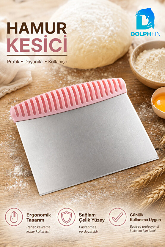 Paslanmaz Çelik Hamur Kesici ve Kazıyıcı Ergonomik Tarak Saplı