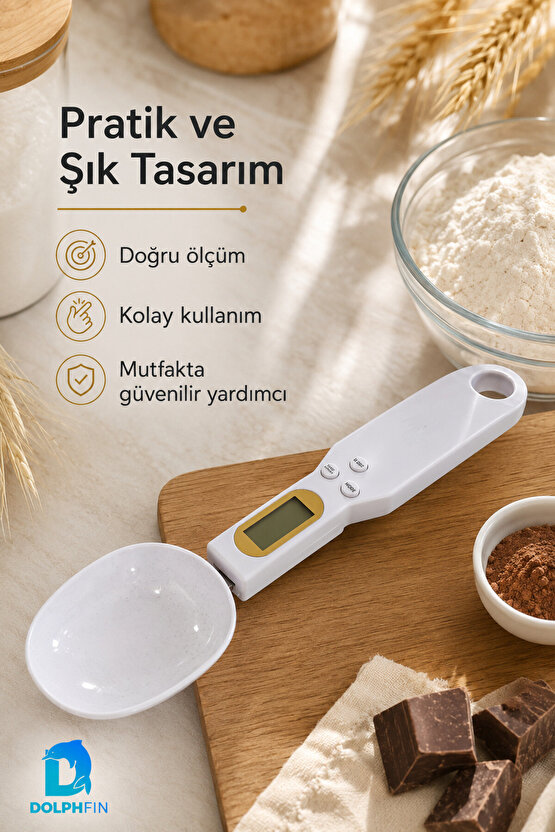 Dijital Hassas Ölçüm Kaşığı LCD Ekranlı Mutfak Tartısı Beyaz