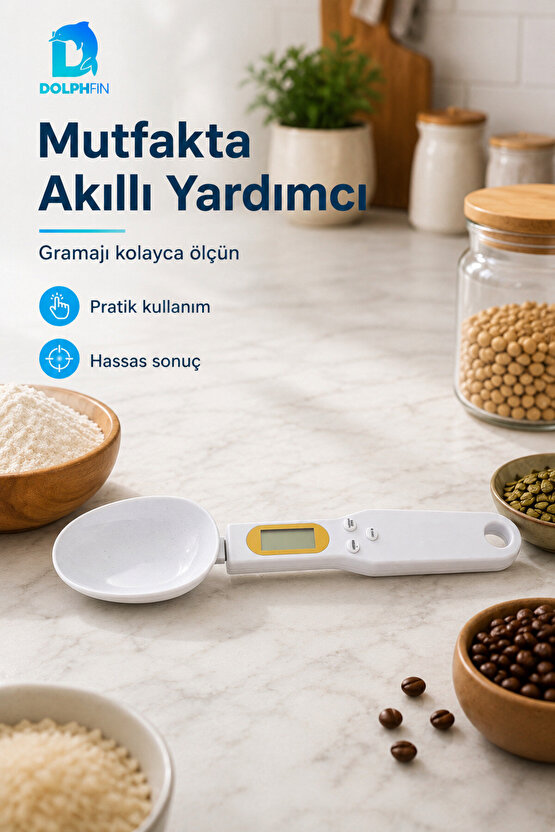 Dijital Hassas Ölçüm Kaşığı LCD Ekranlı Mutfak Tartısı Beyaz