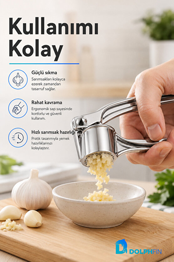 Paslanmaz Çelik Sarımsak Ezici Pres Ergonomik Saplı Kolay Temizlenebilir Sarımsak Sıkacağı