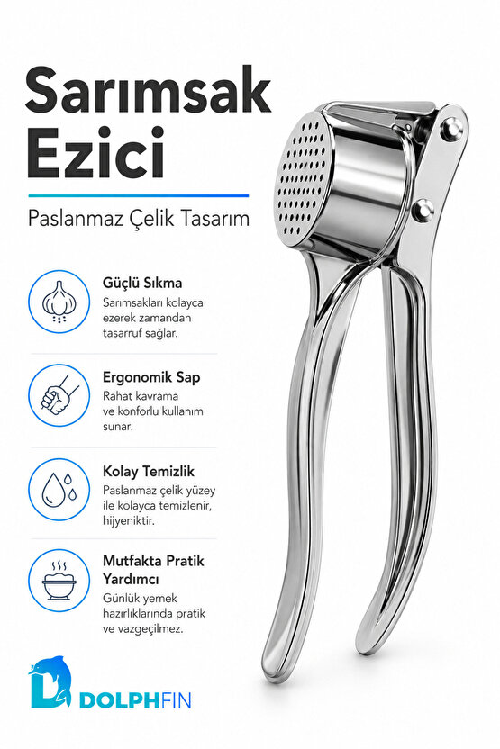 Paslanmaz Çelik Sarımsak Ezici Pres Ergonomik Saplı Kolay Temizlenebilir Sarımsak Sıkacağı