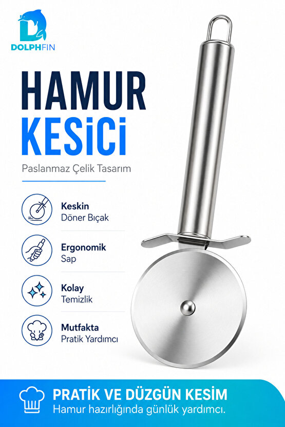 Paslanmaz Çelik Hamur Kesici Rulet Ergonomik Saplı Pizza Börek ve Makarna Kesme Aparatı