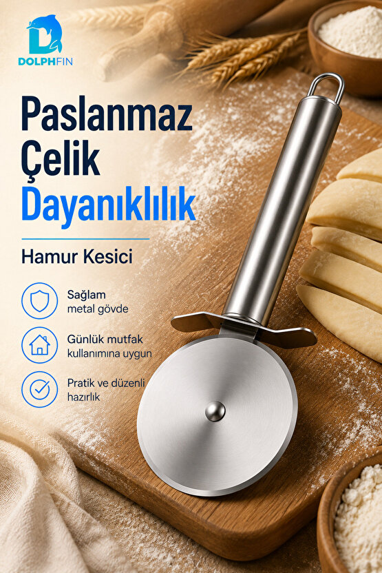 Paslanmaz Çelik Hamur Kesici Rulet Ergonomik Saplı Pizza Börek ve Makarna Kesme Aparatı