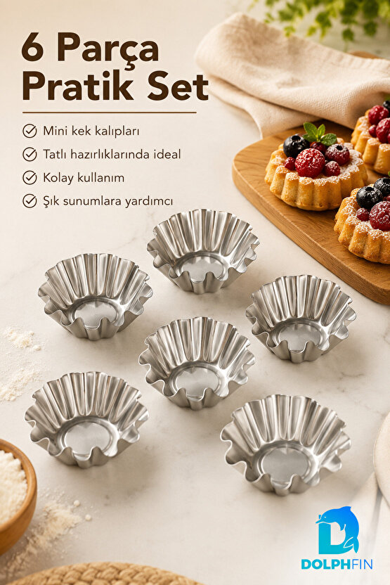 6’lı Çelik Mini Kek ve Tart Kalıbı Çok Amaçlı Pişirme Seti