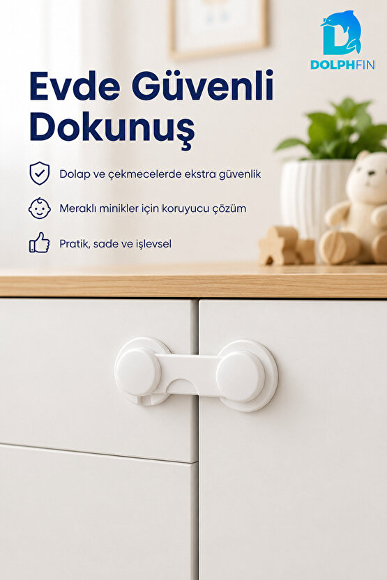 Yapışkanlı Dolap Çekmece Çocuk Güvenlik Kilidi Beyaz
