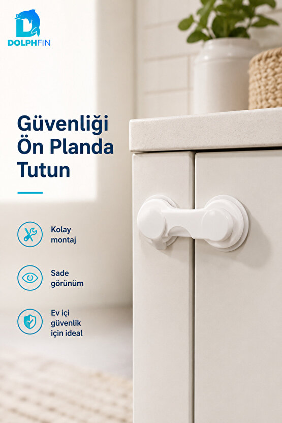 Yapışkanlı Dolap Çekmece Çocuk Güvenlik Kilidi Beyaz