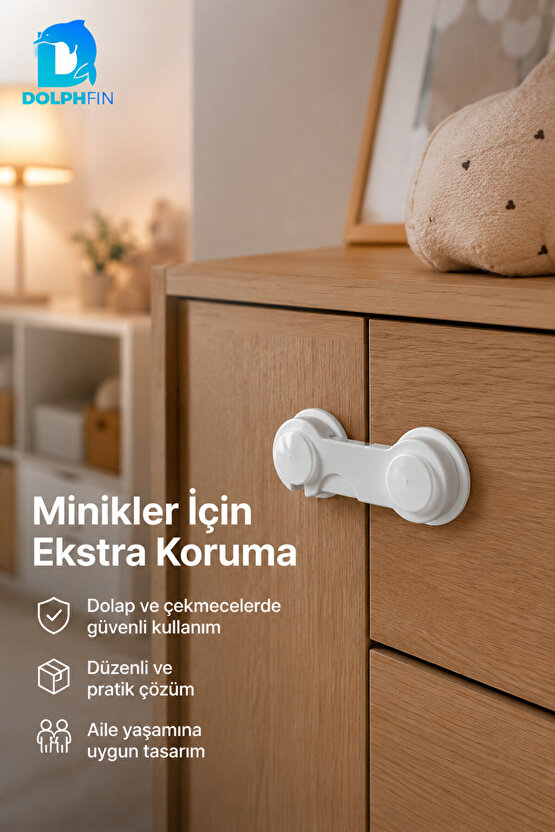 Yapışkanlı Dolap Çekmece Çocuk Güvenlik Kilidi Beyaz