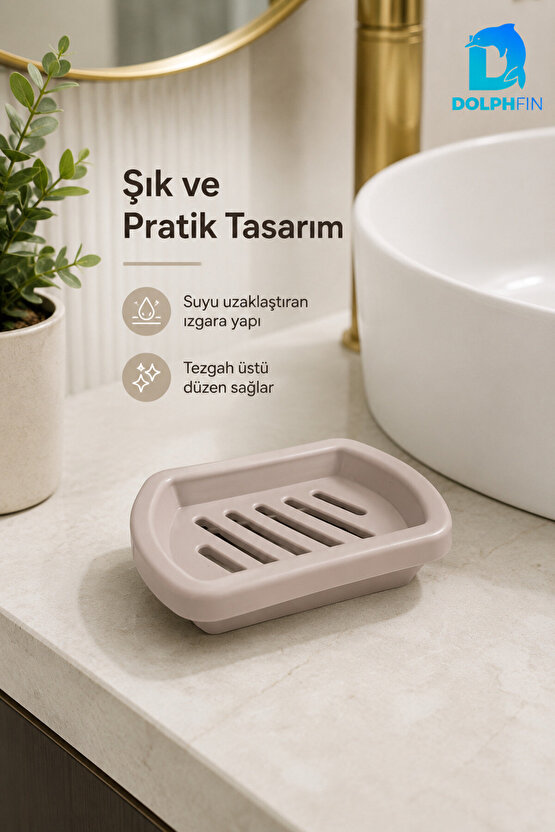 Izgaralı Sabunluk Su Tahliyeli Plastik Sabun Kabı Vizon
