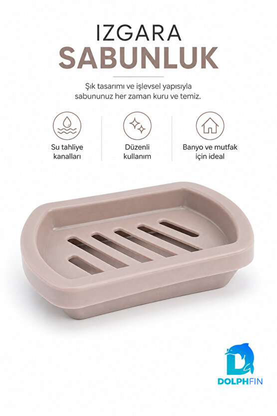 Izgaralı Sabunluk Su Tahliyeli Plastik Sabun Kabı Vizon