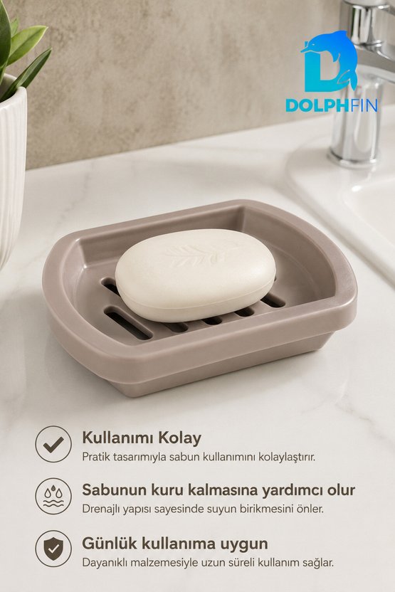 Izgaralı Sabunluk Su Tahliyeli Plastik Sabun Kabı Vizon