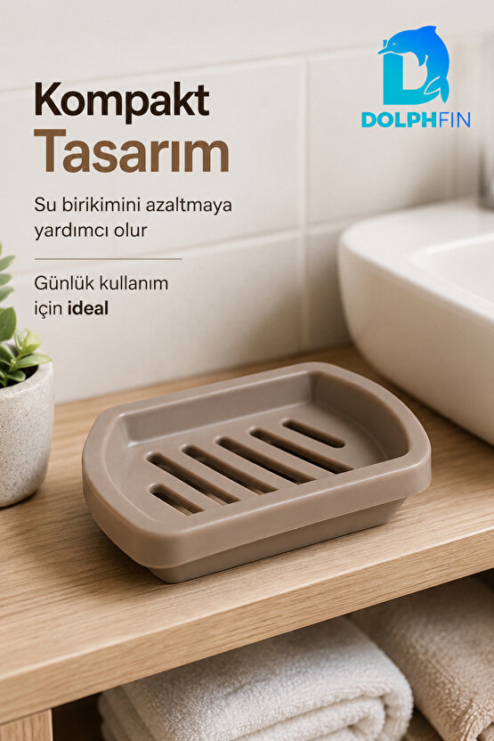 Izgaralı Sabunluk Su Tahliyeli Plastik Sabun Kabı Vizon