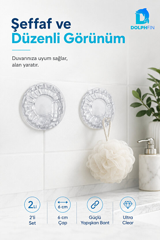 2’li Şeffaf Yapışkanlı Duvar Askısı 6 cm Delmeden Montaj