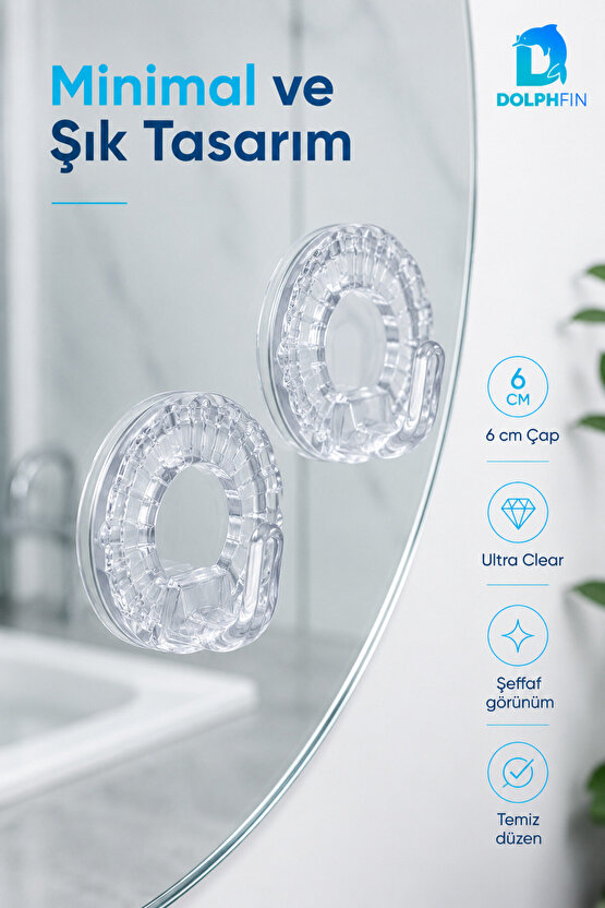 2’li Şeffaf Yapışkanlı Duvar Askısı 6 cm Delmeden Montaj
