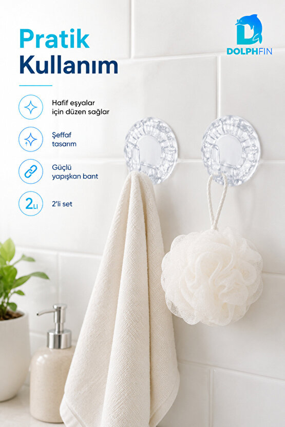 2’li Şeffaf Yapışkanlı Duvar Askısı 6 cm Delmeden Montaj