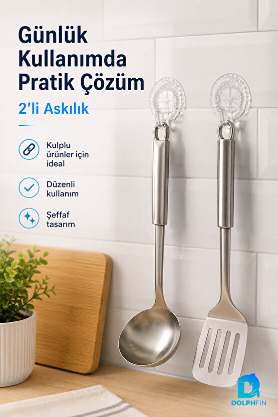 2’li Şeffaf Yapışkanlı Duvar Askısı 6 cm Delmeden Montaj