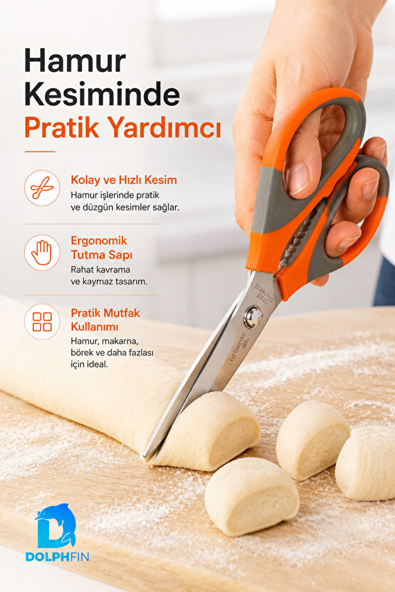 Çok Amaçlı Mutfak Makası Paslanmaz Çelik Ceviz Kıracaklı Turuncu Gri