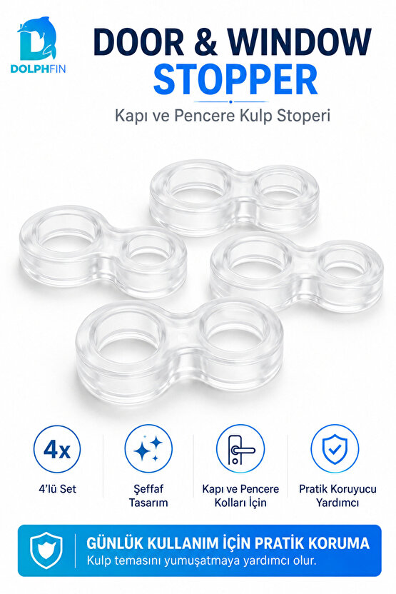 4’lü Kapı Pencere Kolu Koruyucu Stoper Şeffaf Kulp Tamponu
