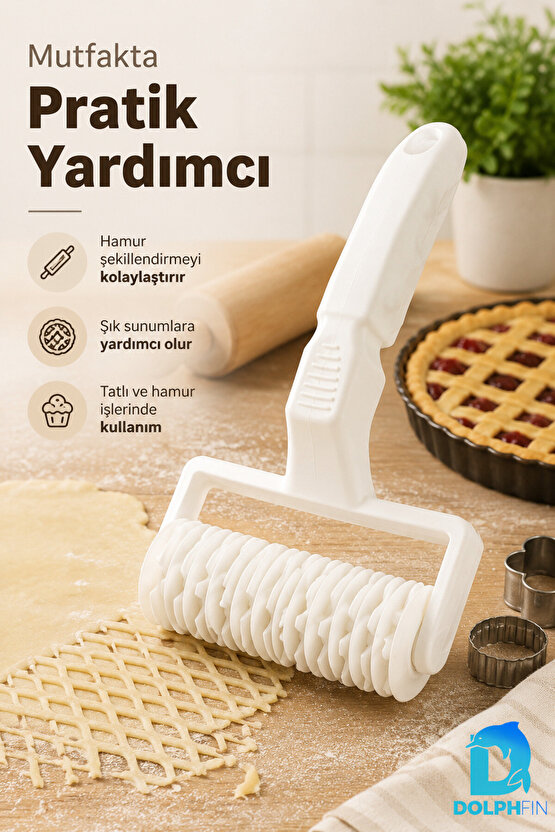 Hamur Şekillendirme Merdanesi Kafes Desenli Kesici Rulet Beyaz