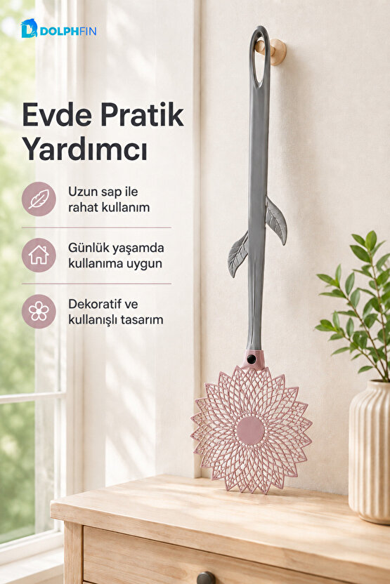 Çiçek Desenli Uzun Saplı Sinek Öldürücü Raket