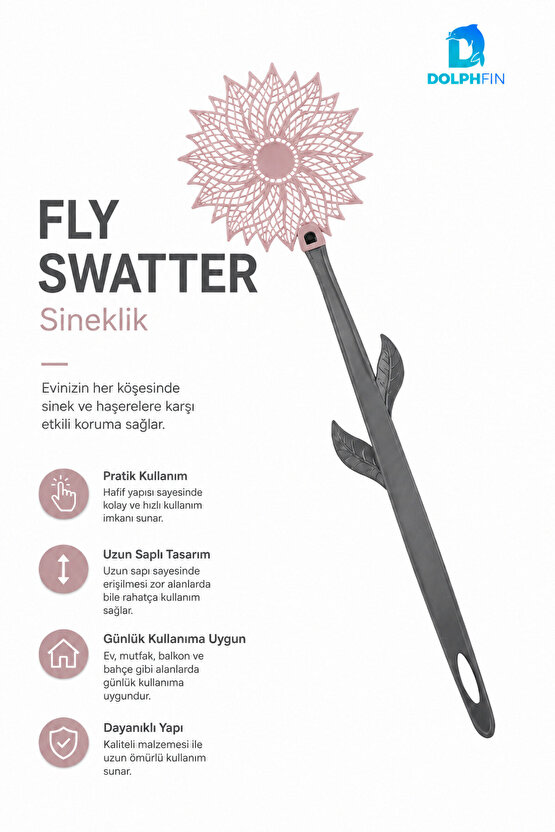 Çiçek Desenli Uzun Saplı Sinek Öldürücü Raket