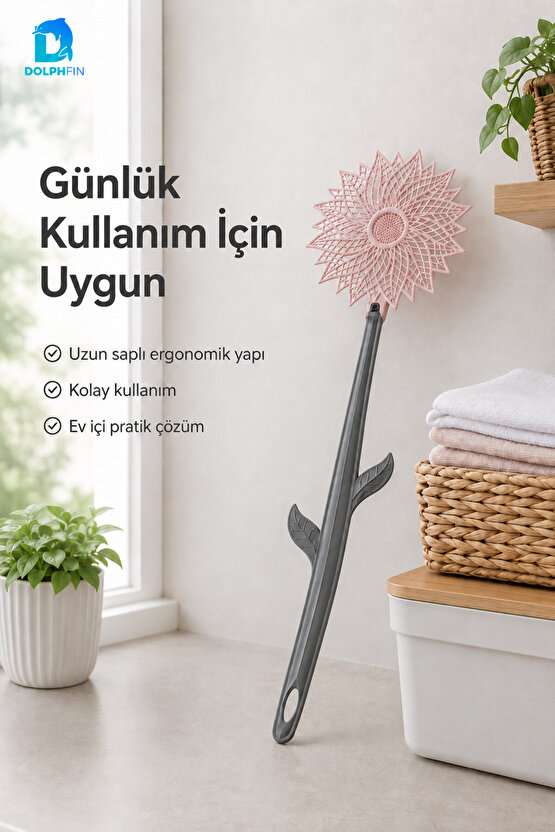 Çiçek Desenli Uzun Saplı Sinek Öldürücü Raket