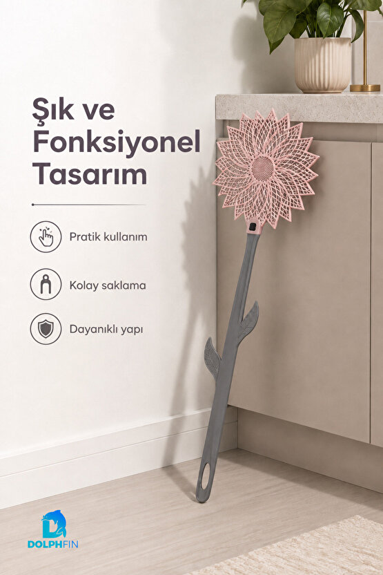 Çiçek Desenli Uzun Saplı Sinek Öldürücü Raket